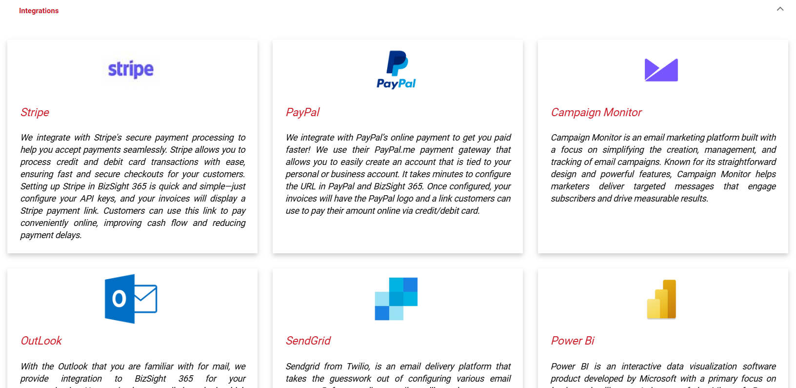 BizSight 365 Credit Card Integration